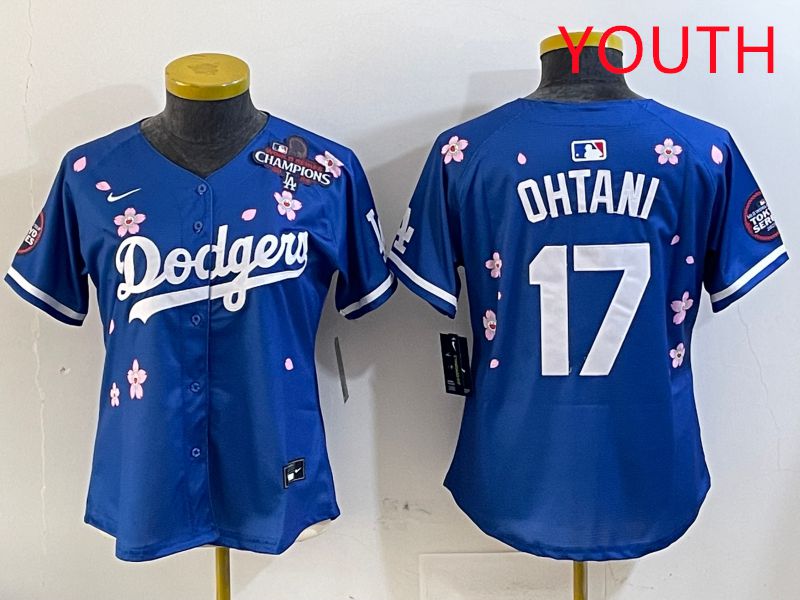 Youth Los Angeles Dodgers #17 Ohtani Blue Sakura Edition 2025 Nike MLB Jersey style 2->youth mlb jersey->Youth Jersey